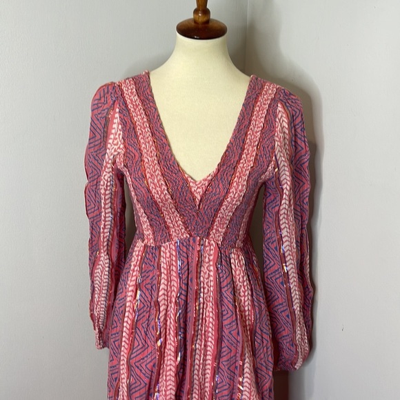 Warm Pink Smocked Striped Maxi‎ Dress 1 - Picture 5 of 10